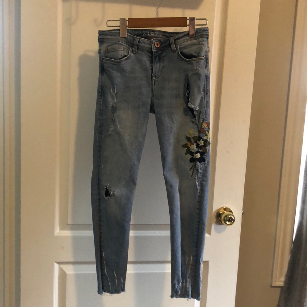 Zara floral design jeans